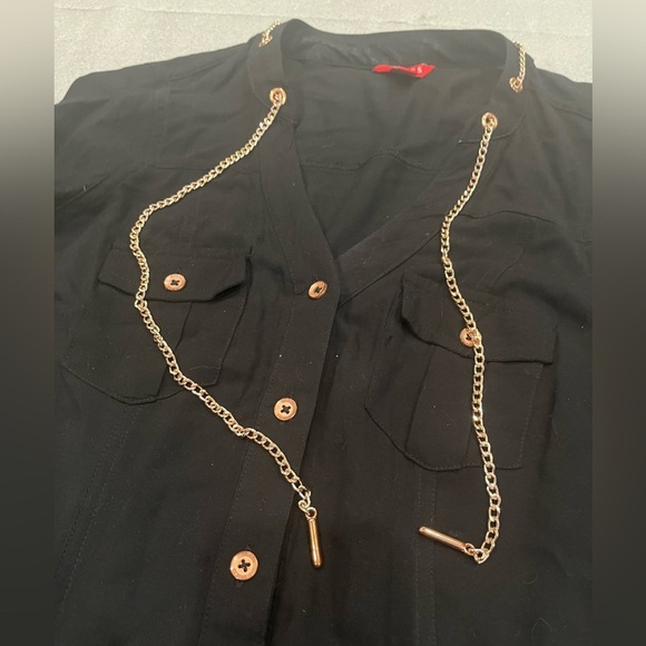 [S]VTG Guess Black Button-Up Shirt Tunic Dress with Gold Chain - Picture 4 of 13